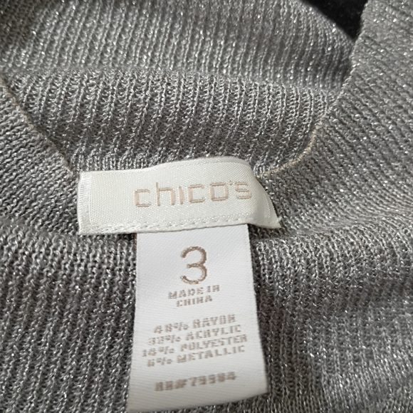Chico's Metallic Silver Mockneck Knit Sleeveless Stret chy Top - Picture 4 of 4